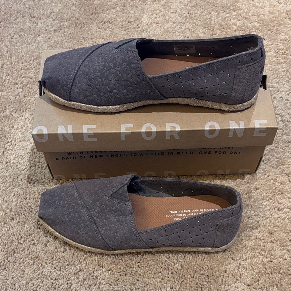 Toms Women's Dark Grey Suede Espadrilles Size 5
